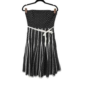 Shani Black White Polka Dot Pleated Skirt Ruffle Hem Sleeveless Mini Party Dress